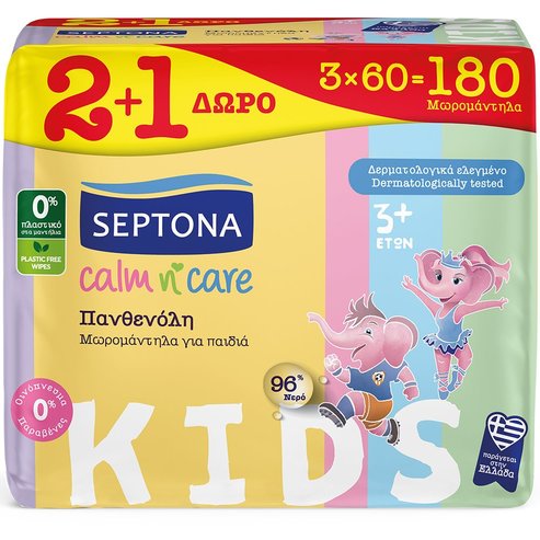 Septona Promo Calm n\' Care Kids Panthenol Baby Wipes 180 бр (3x60 бр)