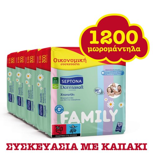 Septona PROMO PACK Dermasoft Baby Wipes Chamomille Family 1200 Парчета (12x100 Парчета)