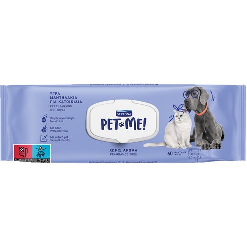 Septona Pet Me! Cleaning Wet Wipes Fragrance Free 60 бр