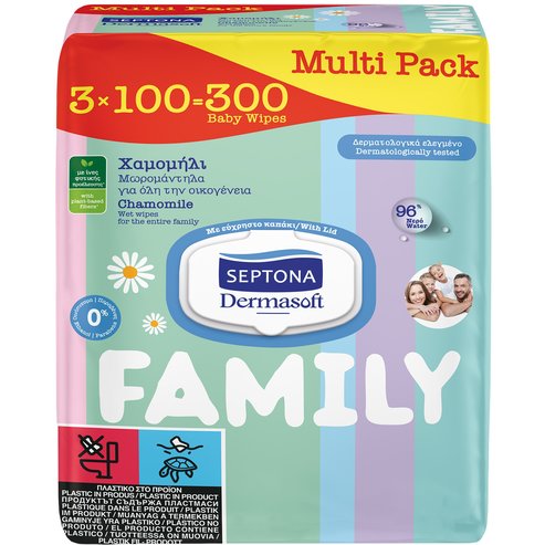 Septona Family Wet Wipes with Chamomile 300 бр (3x100 бр)