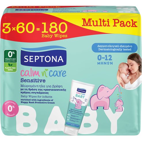 Septona Multi Pack Calm n\' Care Baby Sensitive Wipes 180 бр (3x60 бр)