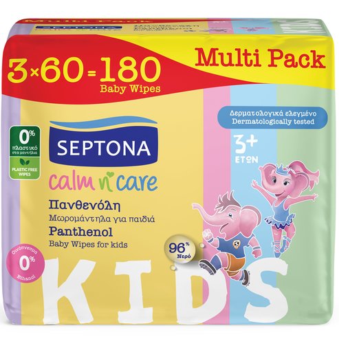 Septona Calm n\' Care Kids Panthenol Baby Wipes 180 Парчета (3x60 Парчета)