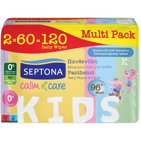 Septona Calm n\' Care Kids Multi Pack 3 Years+ Wipes 120 бр (2x60 бр)