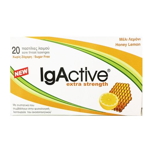 IgActive Extra Strength Пастили за болки в гърлото с лимонов мед, допринасят за имунната подкрепа на 20 таблетки за смучене