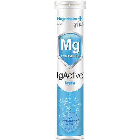 IgActive Magnesium + Vitamin B6 Хранителна добавка с магнезий & витамин B6 за тонус, енергия & подкрепа на функцията на мускулите с вкус на лимон 20 Effer.tabs
