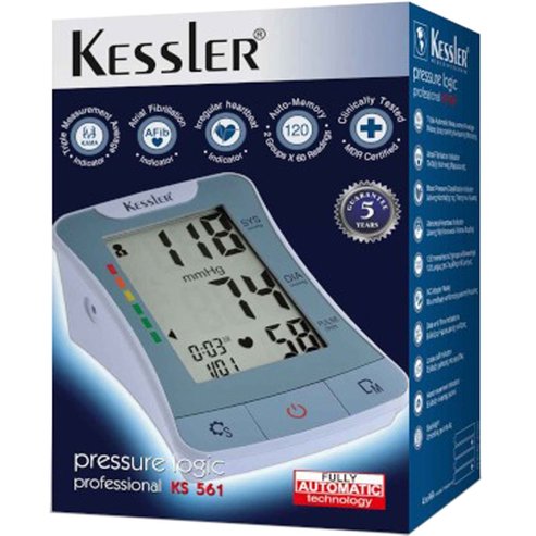 Kessler KS 561 Pressure Logic Professional Blood Pressure Monitor дигитален апарат за кръвно налягане за мишница с индикатор за предсърдно мъждене и неравномерен сърдечен ритъм и функция за средна стойност от тройно автоматично измерване 1 брой