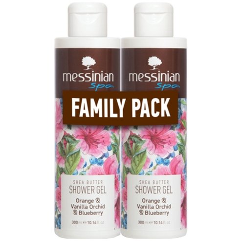 Messinian Spa Promo Shea Butter, Orange, Vanilla Orchid & Blueberry Shower Gel 600ml (2x300ml)