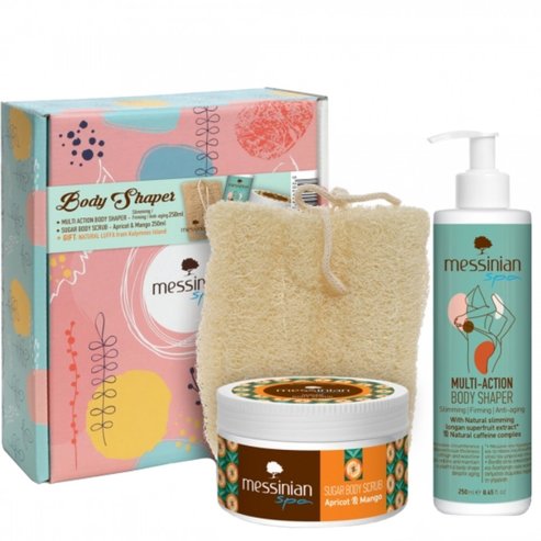 Messinian Spa Promo Multi Action Slimming & Firming Body Shaper 250ml & Apricot & Mango Sugar Body Scrub 250ml & Подаръчна гъба от естествена луфа от Калимнос