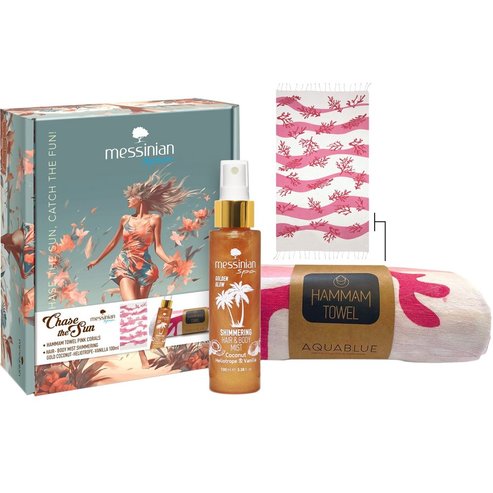Messinian Spa Promo Golden Glow Shimmering Hair & Body Mist 100ml & Hammam Towel Pink Corals 1 брой