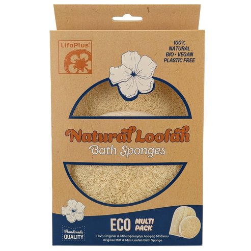 Lifoplus Natural Loofah Eco Multi Pack Original Mitt & Mini Loofah Bath Sponges 2 бр