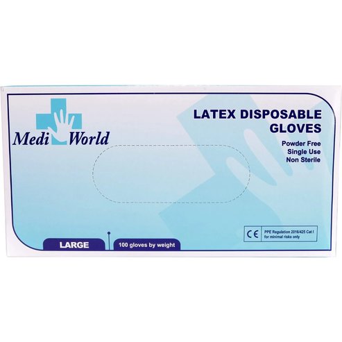 Medi World Poweder Free Latex Disposable Gloves 100 бр - Large