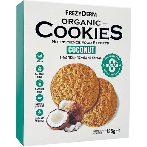 Frezyderm Organic Cookies Био Бисквити за Деца & Възрастни Без Палмово Масло & Захар с Кокос 135g - Coconut