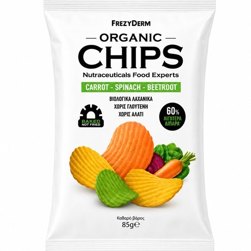 Frezyderm Organic Chips Биологичен печен снак от морков, спанак & цвекло 85g - Carrot-Spinach-Beetroot