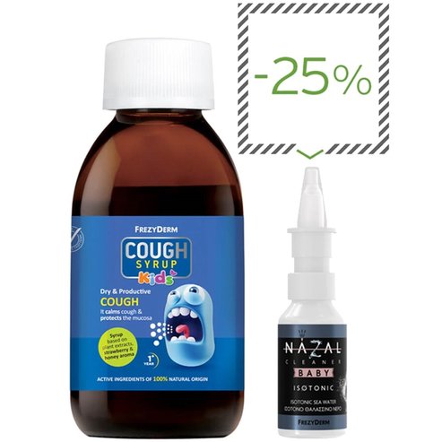 Frezyderm PROMO PACK Cough Syrup Kids 182g & Nazal Cleaner Baby Isotonic 30ml на специална цена
