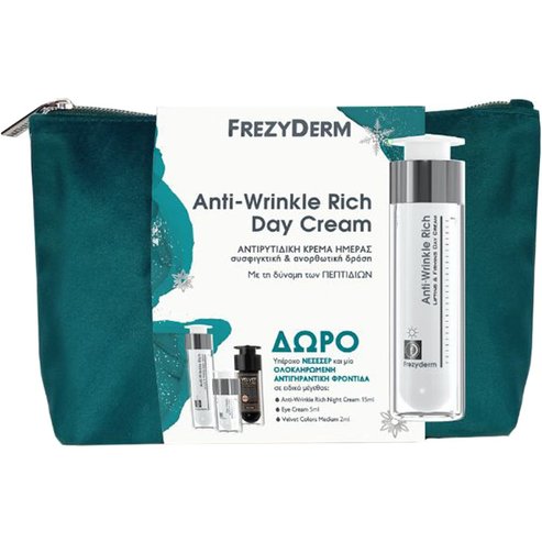 Frezyderm Promo Anti-Wrinkle Rich Day Cream 50ml & Подарък Anti-Wrinkle Rich Night Cream 15ml & Подарък Eye Cream 5ml & Подарък Velvet Colors Medium 2ml & Подарък торбичка 1 бр