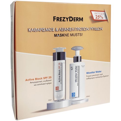 Frezyderm Offer Package Active Block Cream Spf25 50ml & Micellar Water 200ml   Anti-Aging, Moisturizing & Sunscreen Face Cream &