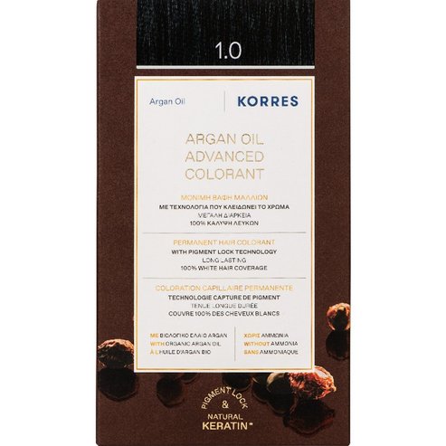 Korres Argan Oil Безамонячна боя за коса 1 брой - 1.0 Natural Black