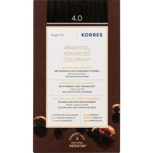 Korres Argan Oil Безамонячна боя за коса 1 брой - 4.0 Natural Brown