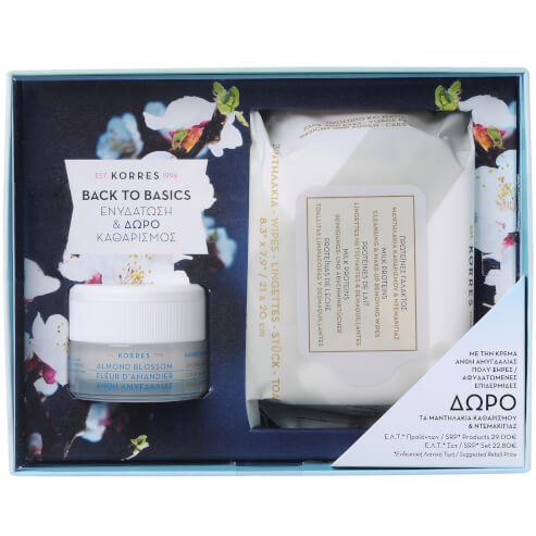 Korres Промо комплект Almond Blossom Cream 40ml за суха и дехидратирана кожа & Подарък Milk Proteins Почистващи кърпички 25 бр.