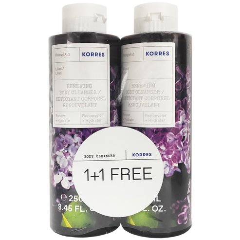 Korres предлага пакет за обновяване на почистващ препарат за тяло с люляк 1 + 1 подарък 2x250ml