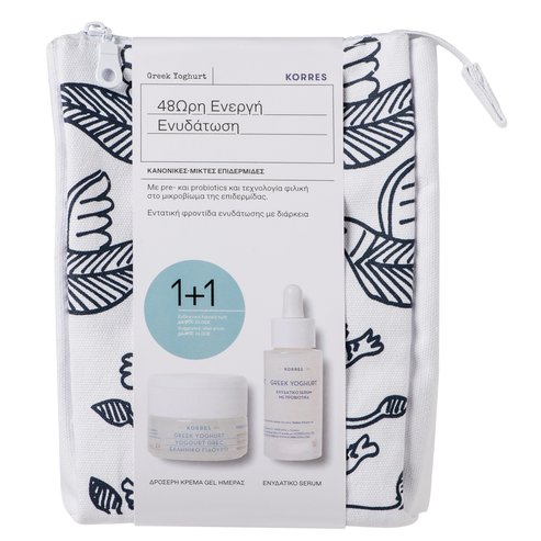 Korres Гръцко кисело мляко Промо успокояващ пробиотичен серум 30ml & 48h Moisture Pro Дневен крем-гел за нормална кожа 40ml на с