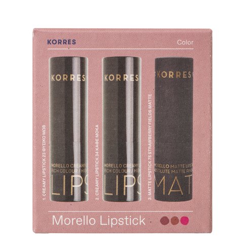 Korres Promo Morello Creamy Lipstick Νο23 Nature Purple &No34 Mocha Brown 2 X 3.5gr &Matte Lipstick No75 Strawberry Fields 3.5gr