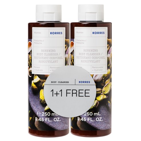 Korres PROMO PACK на Pistachio Showergel гел за душ с пристрастяващ, кадифен фъстъчен аромат 2x250ml 1 + 1 подарък