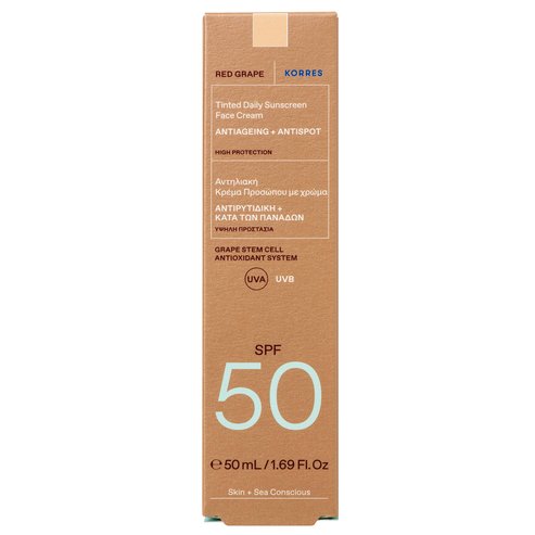 Korres Red Grape Daily Tinted Sunscreen Face Cream Spf50, 50ml