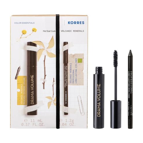 Korres Promo Volcanic Minerals Mascara Extreme Volume 11ml, 01 Black & Professional Long-Lasting Eyeliner 1.2g, 01 Black