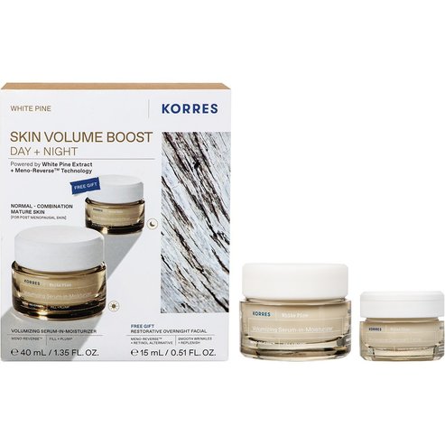 Korres Promo White Pine Volumizing Serum in Moisturizer Day Cream 40ml & Подарък Restorative Overnight Facial Night Cream 15ml