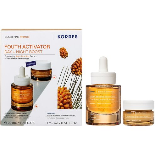 Korres Promo Black Pine Primus 6xHA Wrinkle Smoothing Youth Activator Booster 30ml & Подарък Υouth Renewal Sleeping Facial Cream 15ml