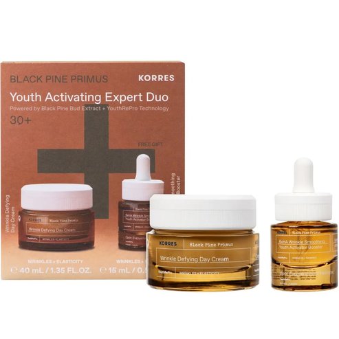 Korres Promo Black Pine Primus Wrinkle Defying Face Day Cream 40ml & Подарък 6xHA Wrinkle Smoothing Youth Activator Booster 15ml