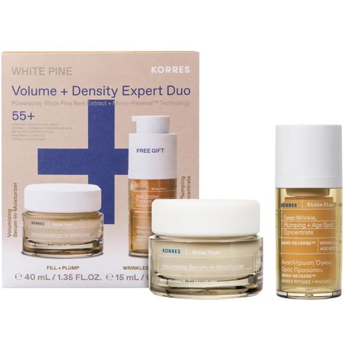 Korres Promo White Pine Volumizing Serum in Moisturizer Day Cream 40ml & Подарък Deep Wrinkle Plumping & Age Spot Concentrate Serum 15ml