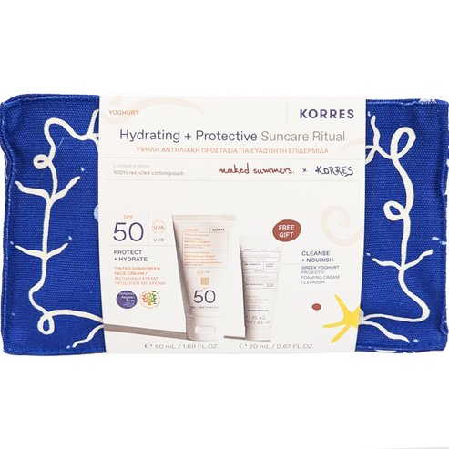 Korres Promo Greek Yoghurt Tinted Sunscreen Face Cream Protect & Hydrate Spf50, 50ml & Подарък Foaming Cream Cleanser with Pre + Probiotics 20ml & торбичка 1 бр