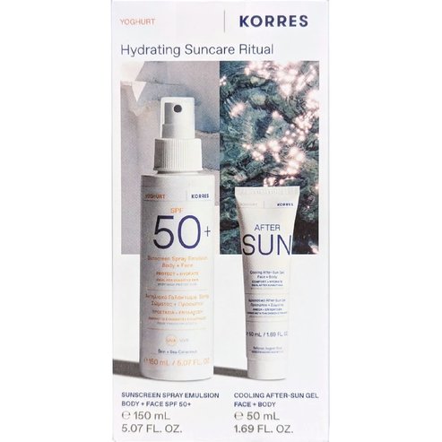 Korres Promo Face & Body Yoghurt Emulsion Protect & Hydrate Sunscreen Spray Spf50+, 150ml & Cooling After Sun Gel With Real Edible Yoghurt 50ml