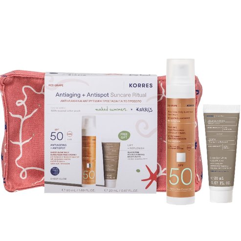 Korres Promo Red Grape Sheer Glow Antiageing Daily Sunscreen Face Cream Spf50, 50ml & Подарък Black Pine 4D Bounce, Firming & Moisturizer Day Cream 20ml & Несесер 1 брой