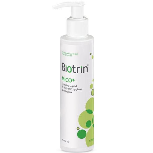 Biotrin Mico+ Cleansing Liquid Нежен почистващ продукт против гъбички с хидратиращо, защитно & успокояващо действие за лице, тяло, коса & интимна зона, с помпа 200ml