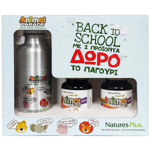 Natures Plus Back to School Animal Parade GOLD Multivitamins 2 x 60 Зеледакия и подарък сребърен детски рак-отшелник