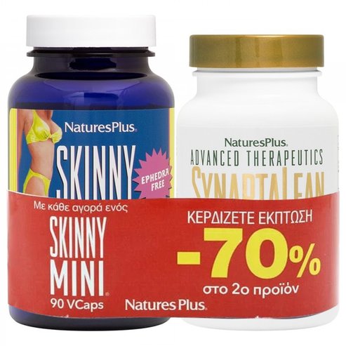 Natures Plus PROMO PACK Skinny Mini Dietary Supplement 90 Veg. Caps & Synaptalean Rx Fat Loss 60tabs на специална цена