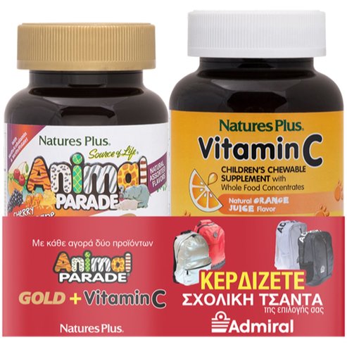 Natures Plus PROMO PACK Animal Parade Gold Assorted Cherry Orange Grape 60tabs & Vitamin C 90tabs