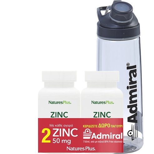 Natures Plus Promo Zinc 50mg 180tabs (2x90tabs) & Подарък Колба Admiral Black 750ml 1 бр