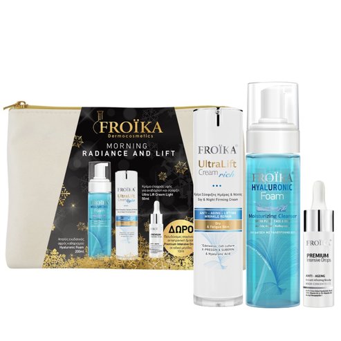Froika Promo Morning Radiance & Lift Hyaluronic Foam 200ml & Ultra Lift Light Cream 50ml & Подарък Premium Intensive Drops 10ml & Подарък торбичка 1 бр