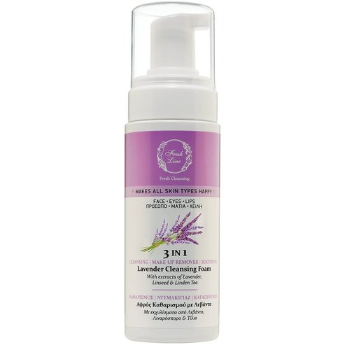 Fresh Line Lavender Cleansing Foam Почистваща пяна и дегримьор с лавандула за лице, очи и устни, за всички типове кожа 150ml