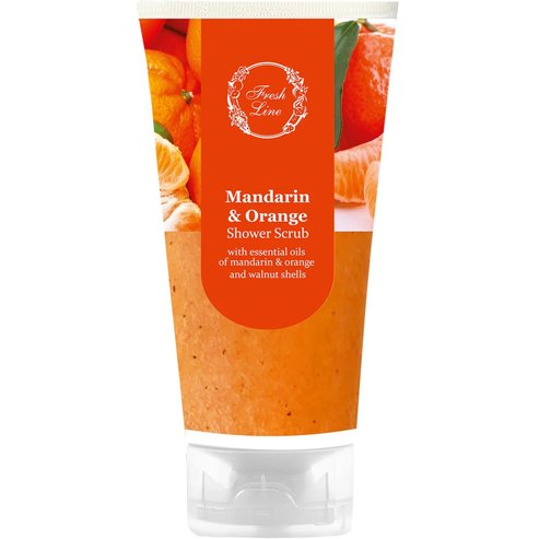 Fresh Line Mandarin & Orange Shower Scrub Освежаващ и ревитализиращ ексфолиант за тяло под душа с натурален състав с мандарина и портокал 150ml