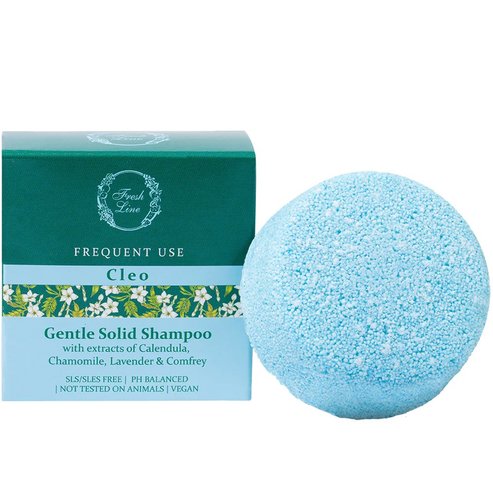 Fresh Line Cleo Gentle Frequent Use Solid Shampoo Нежен твърд шампоан Cleo за честа употреба с екстракти от невен, черен оман, лайка и лавандула 70g