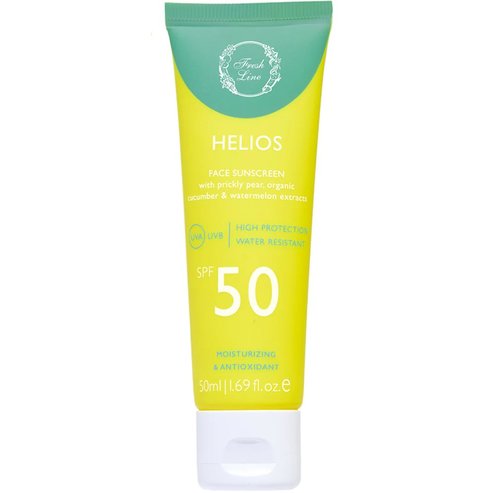 Fresh Line Helios Face Spf50 Sunscreen Cream Безцветен слънцезащитен крем за лице с висока степен на защита с екстракти от бодлива круша, органична краставица и диня 50ml