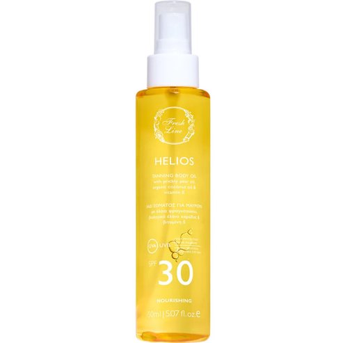 Fresh Line Helios Spf30 Tanning Body Oil Високозащитно масло за тяло за тен с масла от бодлива круша, кокос и витамин Е 150ml