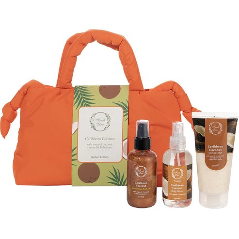 Fresh Line Promo Caribbean Coconut Shower Scrub 150ml & Coconut Body Water 150ml & Shimmering Body Oil 150ml & Подарък несесер 1 брой
