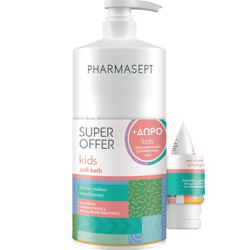 Pharmasept Promo Kids Soft Bath 1lt & Подарък Kids Anti-Stretch Marks & Firming Cream 30ml