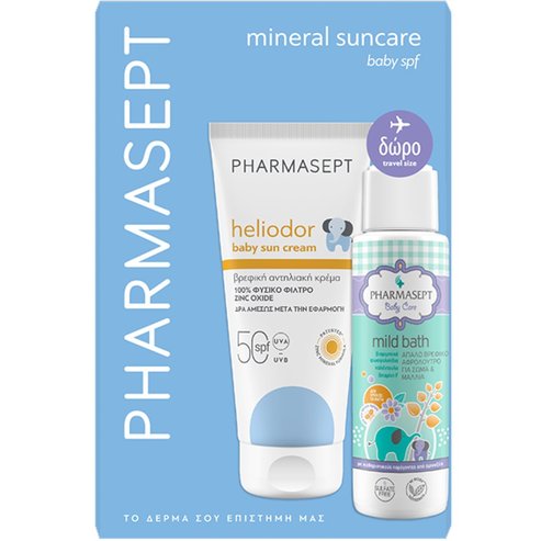 Pharmasept Promo Heliodor Baby Sun Cream Spf50 100ml & Подарък Travel Size Baby Care Mild Bath 100ml